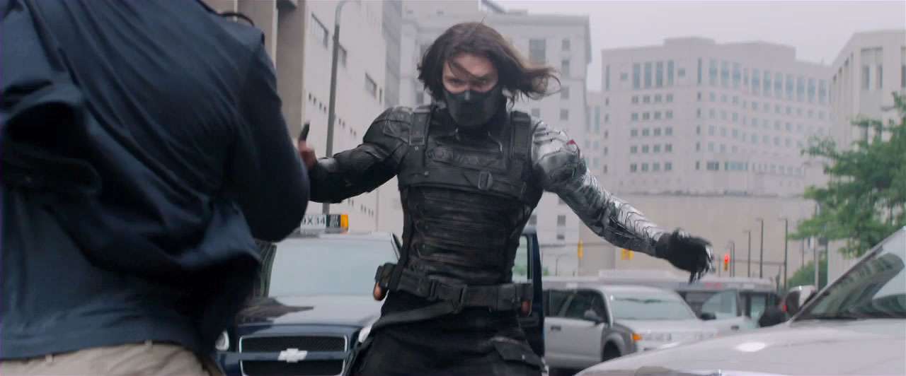 TERRIFYING -- The Winter Soldier is literally one of the BEST VILLAINS Marvel has ever had. Brutal, unstoppable--his moments on screen eclipse that of Tom Hardy's Bane from Dark Knight Rises.